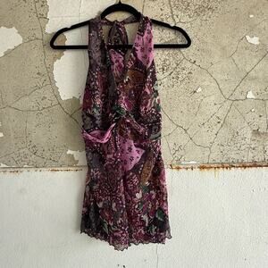Y2K Sheer Boho Floral Mesh Halter Top Romantic Vintage Style Size 6